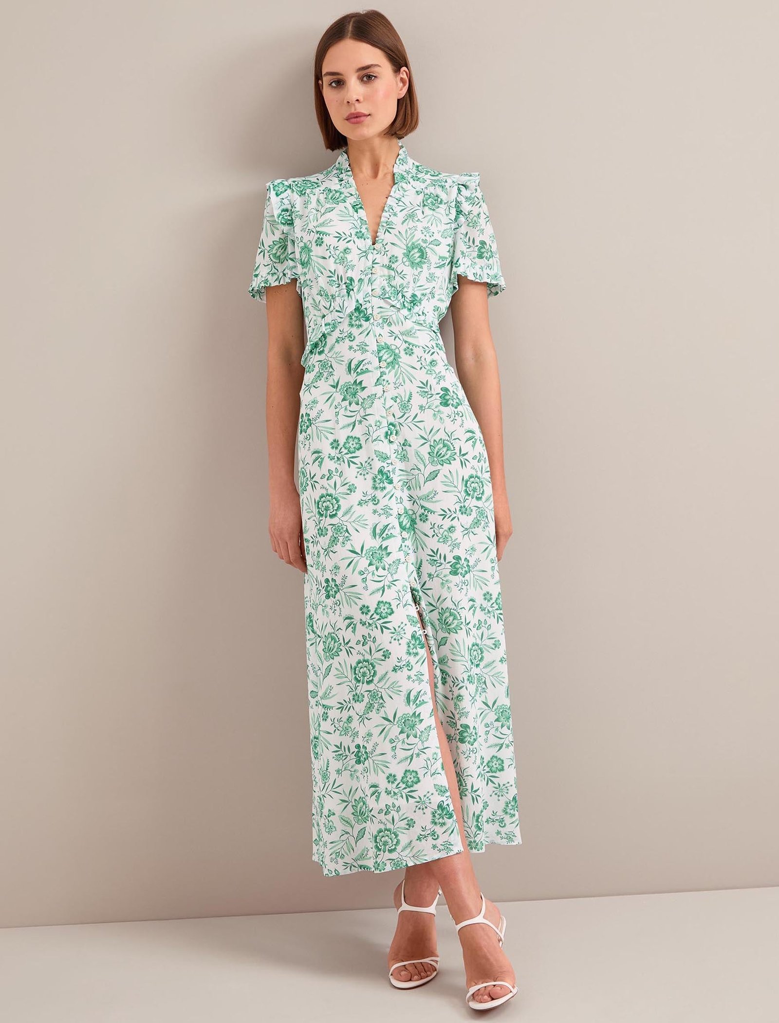 Liliana Cotton Blend Maxi Dress - Green Palm Floral Print - Image 5