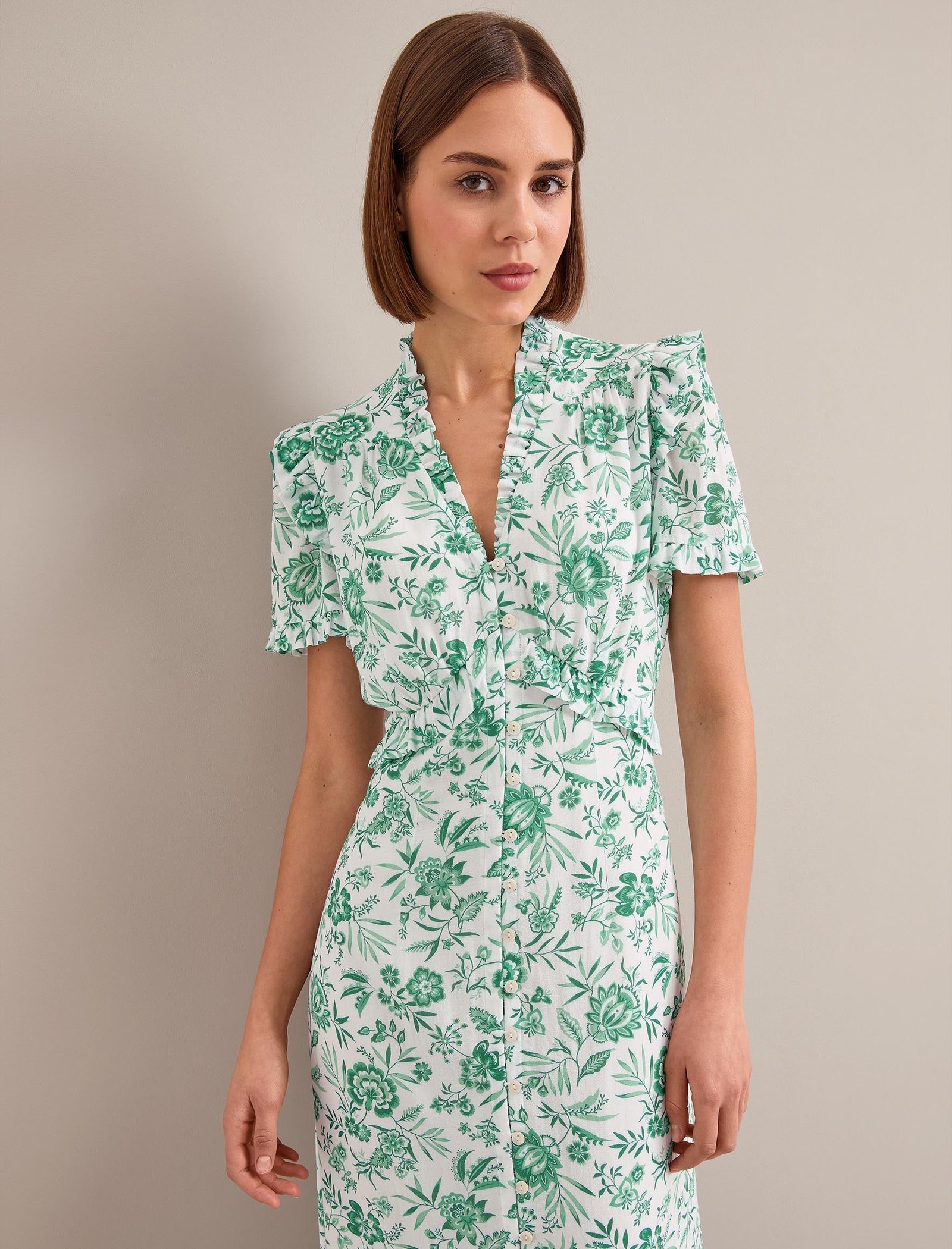Liliana Cotton Blend Maxi Dress - Green Palm Floral Print - Image 2