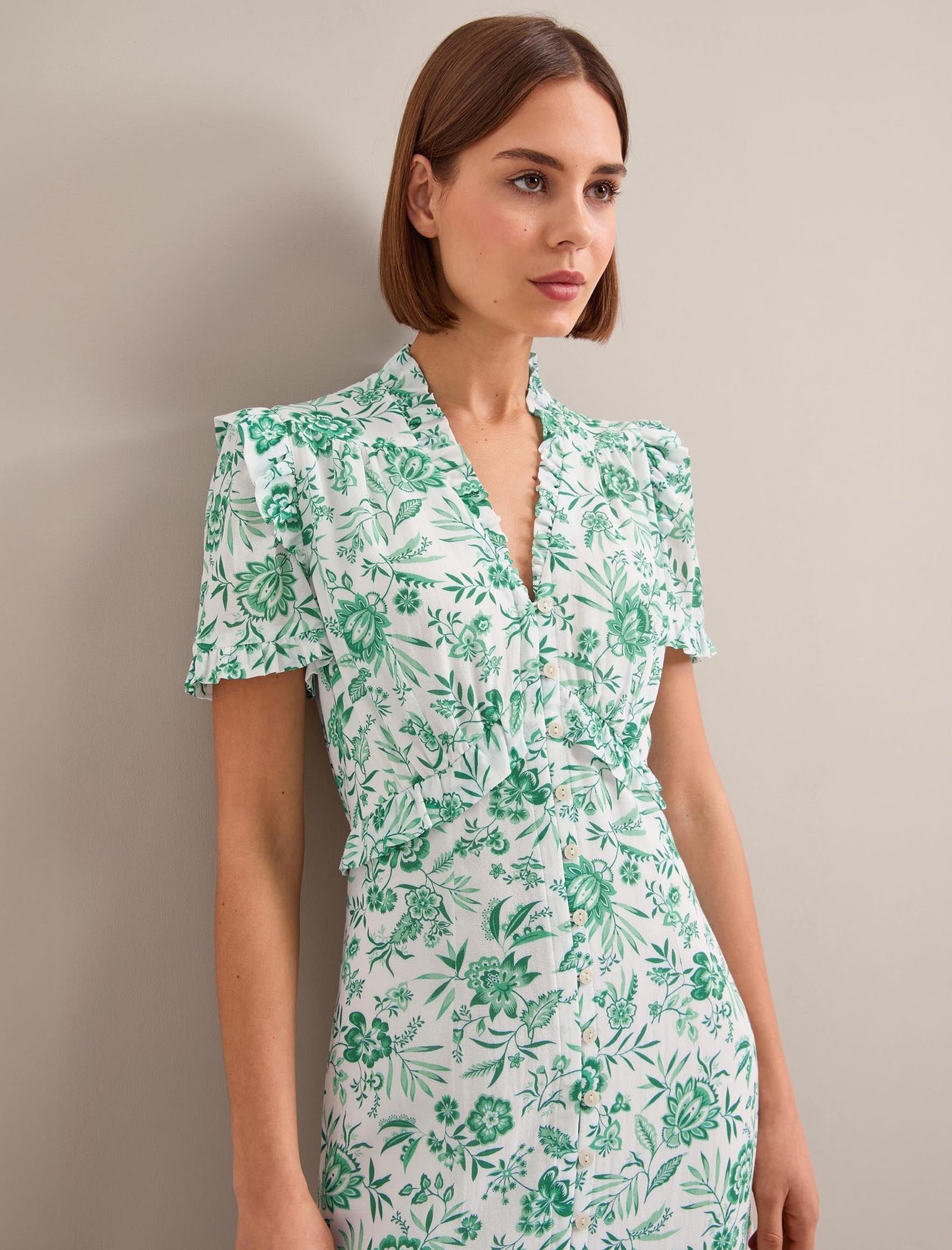 Liliana Cotton Blend Maxi Dress - Green Palm Floral Print - Image 9