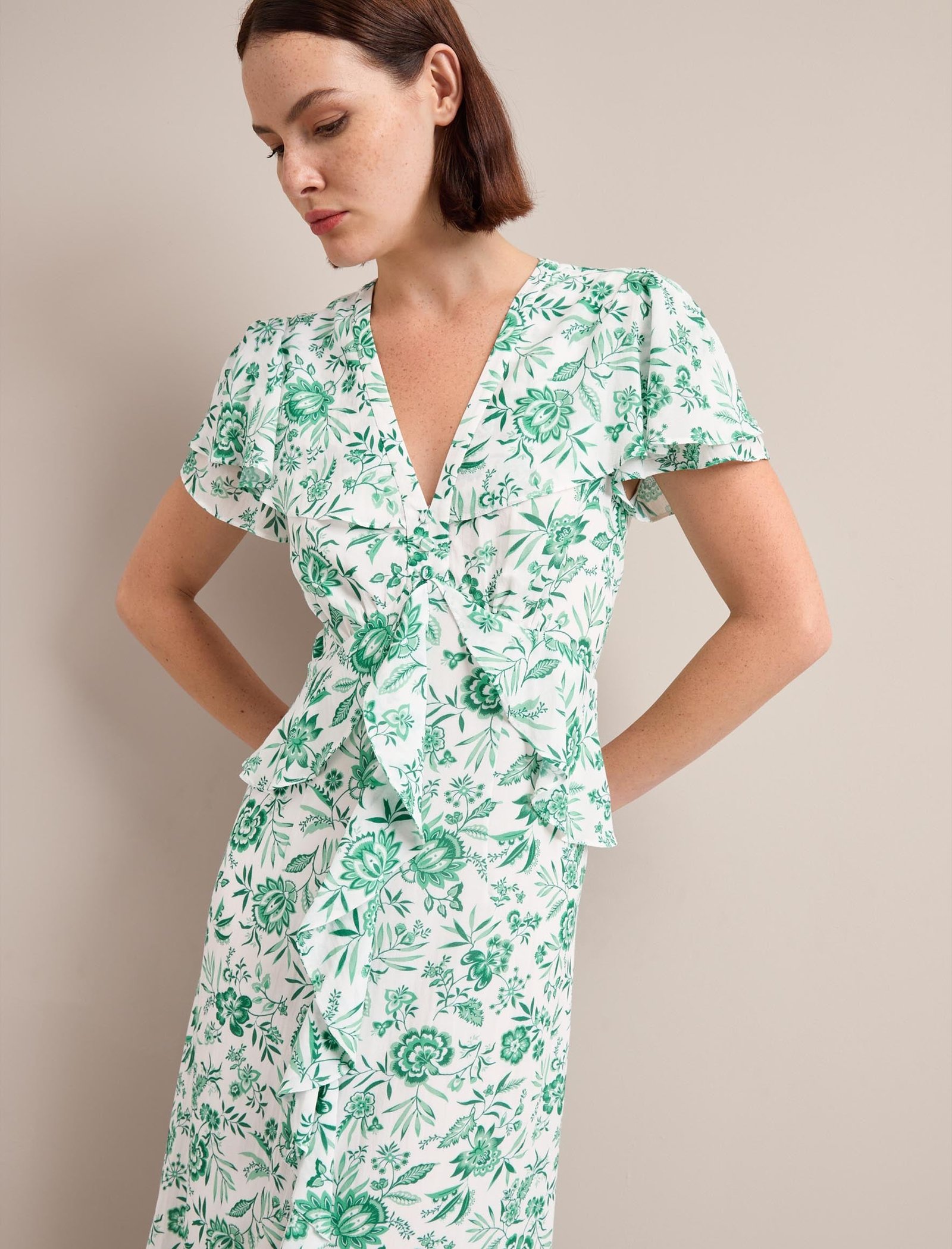 Vivienne Cotton Blend Maxi Dress - Green Palm Floral Print - Image 2