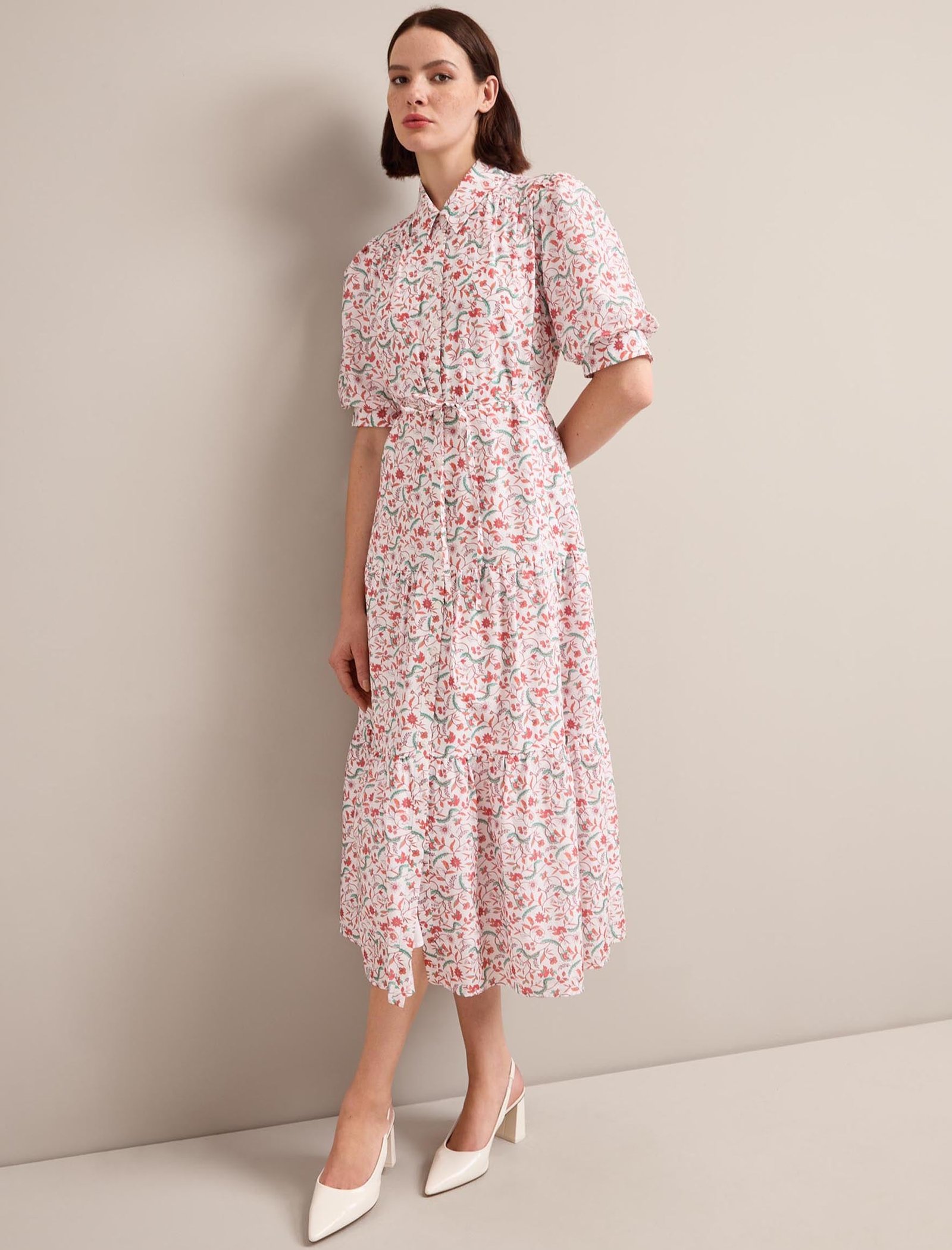 Poppy Silk Blend Maxi Dress - Red Trailing Feather Print - Image 3