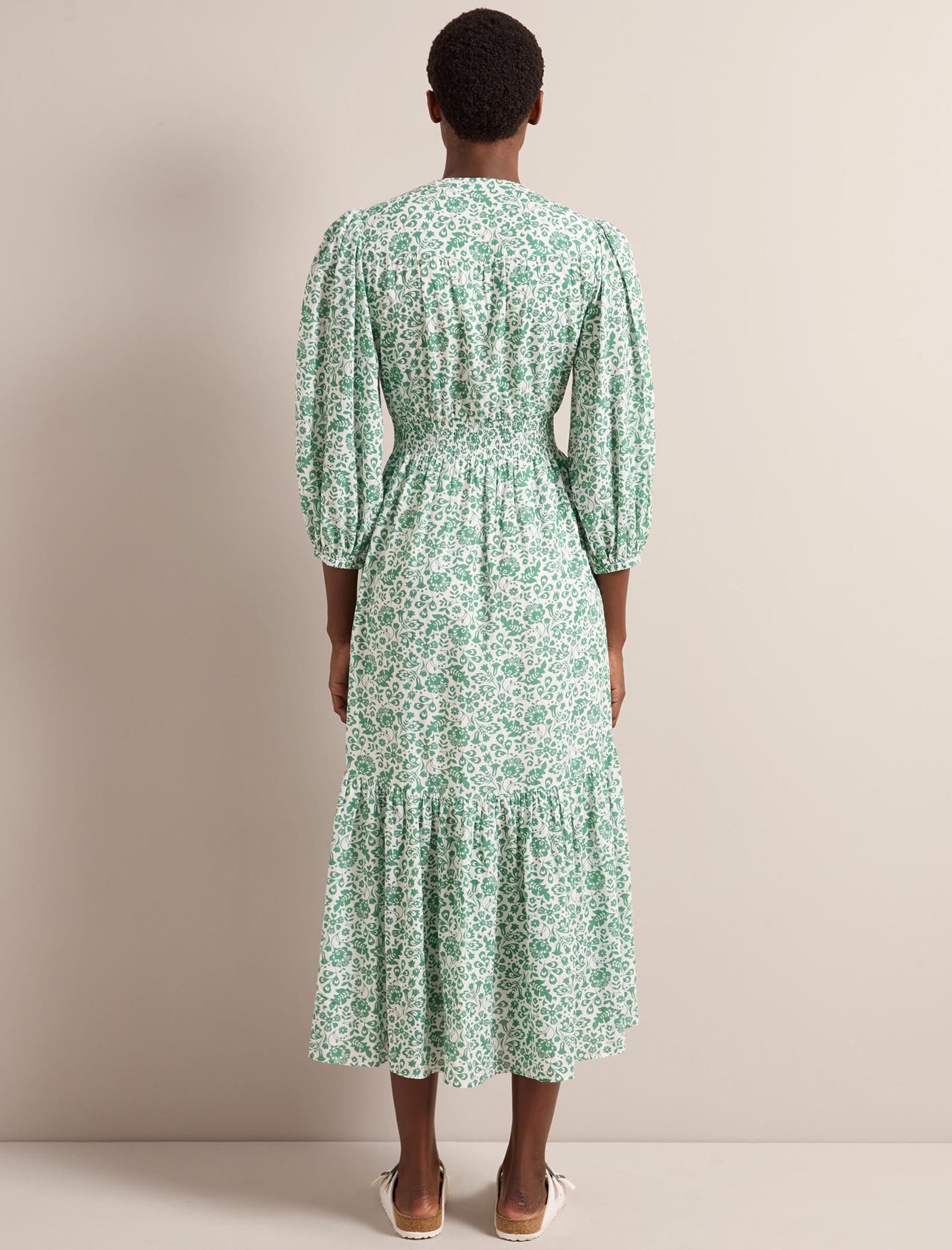 Aspen Cotton Blend Maxi Dress - Green Mono Floral Print - Image 6